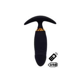PEACH, Plug Vibrant noir long USB avec télécommande, dans un silicone médical doux et lisse